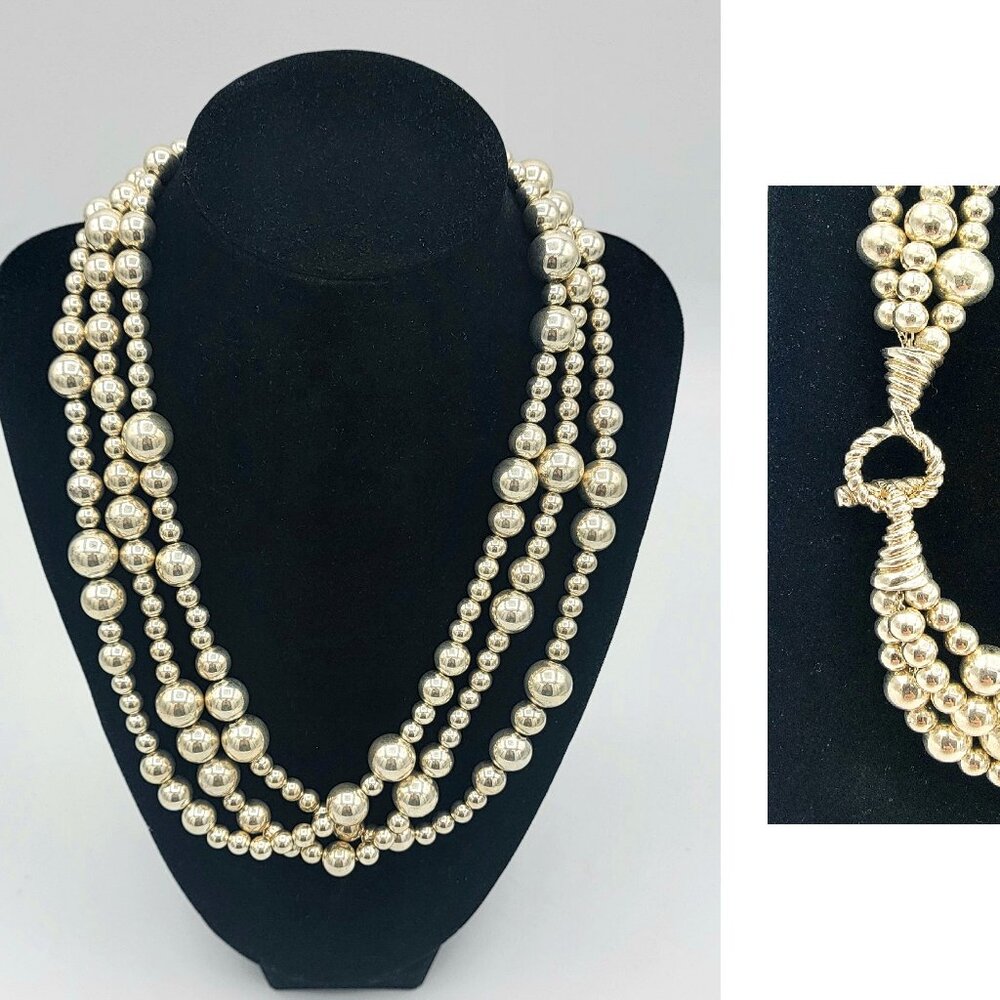 Tiffany & Co. Sterling Silver925 Triple Torsade 3Strand Ball Bead Chain Necklace